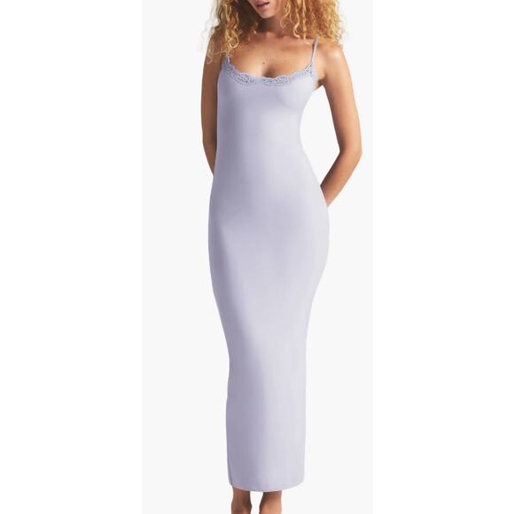 SKIMS Fits Everybody Lace Long Slip Dress Sz 2X Jupiter Romantic Scoop Purple - Picture 1 of 4